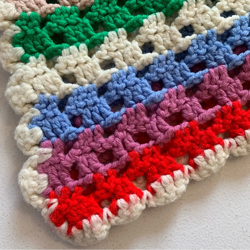 Vintage Handmade Multicolor Crochet Knit Afghan Throw Blanket